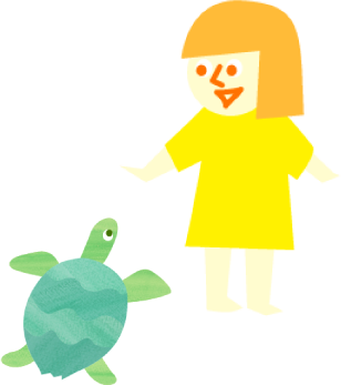 子供とウミガメ